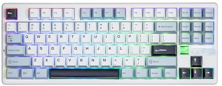 MechLands Aula F87 PRO V2 Wireless Gaming Keyboard with 10000mAh Battery, 8K Polling, SOCD/MT/TGL, BT/2.4GHz/Wired, Hot Swap TKL Mechanical Keyboard with Creamy Gasket, RGB Backlit (White Blue)