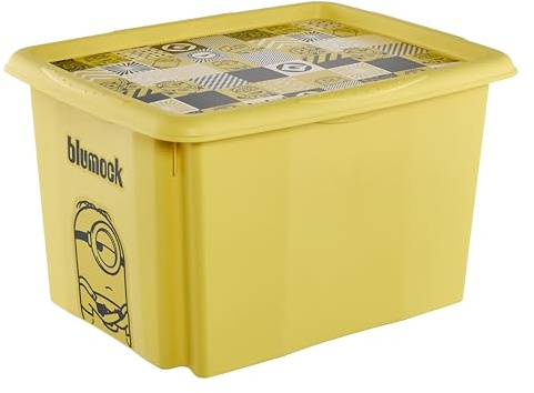 keeeper karolina Aufbewahrungsbox mit Deckel, 30 l, Minions Mosaic, Gelb | Platzsparend aufeinander stapelbar, Griffmulden an den Seiten, Optimaler Staubschutz, Sichere Konstruktion