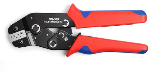 Crimpzange, Krimpzange für 0.25-1.5 mm² AWG 24-16 mit Ratschenfunktion | Für offene Kontakte, Präzise Pressbacken, für JST DuPont XH VH Steckverbinder und Flachstecker Elektroinstallation Werkzeug