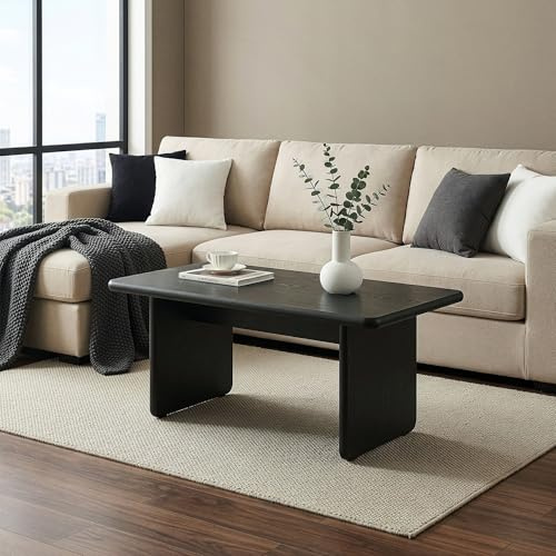 [en.casa] Couchtisch Gäljami Wohnzimmertisch rechteckige Tischplatte mit Bodenschoner 100 x 55 x 44 cm Beistelltisch modern Kaffeetisch Sofatisch Schwarz