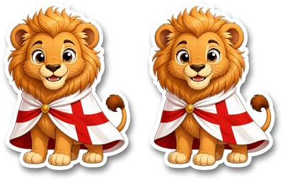 England Lion with St George's Cross Flag Vinyl Sticker Set (2 Pack) for Water Bottles, Phones, Laptops & Luggage – Cute English Pride Stickers, Waterproof UV Resistant Vinyl, UK Made (ENG)