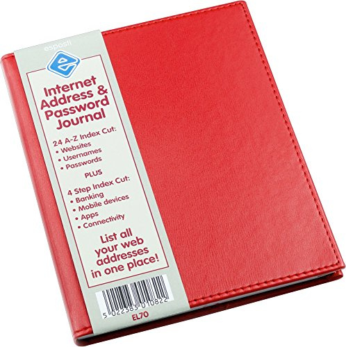 Passwort-Logbuch/Organizer für Internet-Adressen und Passwörter (in englischer Sprache) – rot – 145 mm x 178 mm