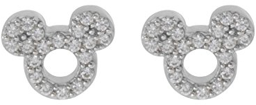 Disney Mickey Mouse Women Jewelry, Sterling Silver Clear Cubic Zirconia and Silver Stud Earrings