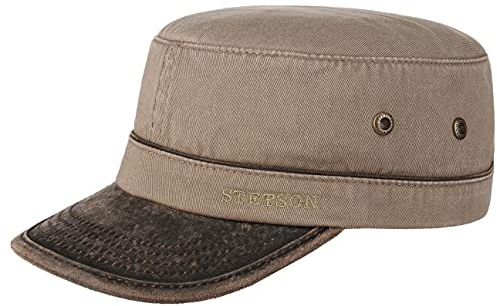 Stetson Katonah Cotton Army Cap Damen/Herren - Baumwollcap größenverstellbar - Armycap Sommer/Winter - Kappe 100% Baumwolle - Military-Cap Used Look - Baumwollkappe mit Schirm Hellbraun XL (60-61 cm)