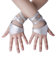 JISEN Damen-Handschuhe, Halbhandfläche, fingerlos, PU-Leder, Nachtbar, Band Up, Punk-Handschuhe, Silver1, Einheitsgröße