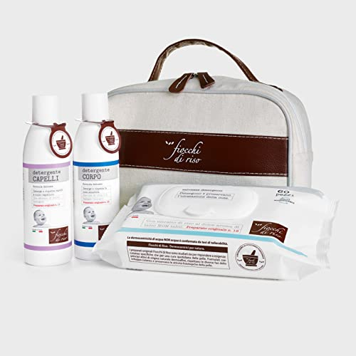 Fiocchi di Riso - BEAUTY BAGNETTO DELICATO - COFANETTO NEONATO - Kit specifico per la detersione delicata Detergente Corpo, Capelli e salviette Acqua NON Acqua.