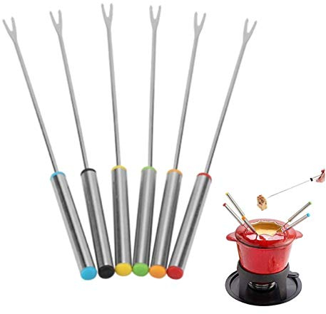 6Pcs Gabeln Edelstahl Fonduegabeln, Schokofondue Gabeln, Fondue Gabel für Käse Fleisch Schokolade Dessert