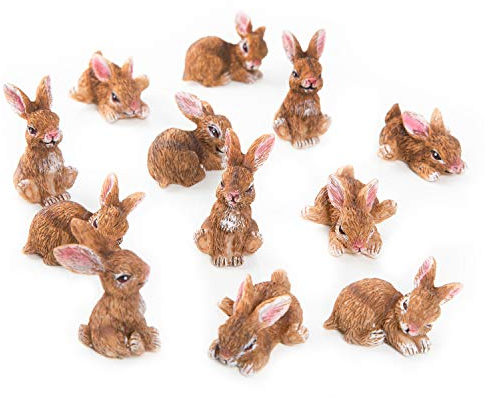Osterhasen-Dekoration, 12er Set: Osterdeko aus Polyresin, Osterhase Deko-Figuren klein, Hasen für Tisch & Ostergesteck, Dekohasen Ostern, Frühlingsdeko Indoor, Braun, Osterdekoration Hase Mini, 5 cm