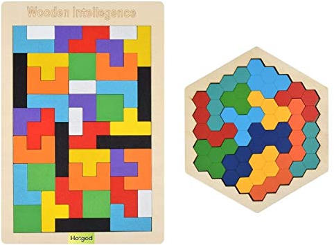 Hotgod Wooden Puzzle Hexagon Puzzles for Toddlers Tangram Jigsaw Puzzle, Montessori Educational Gift for Kids & Adults