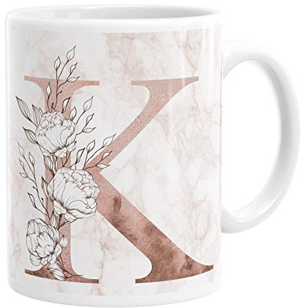 Personalised Initial K Any Letter Marble Vintage Rose Gold Blush Coffee Cup Tea Ceramic Mug 10oz