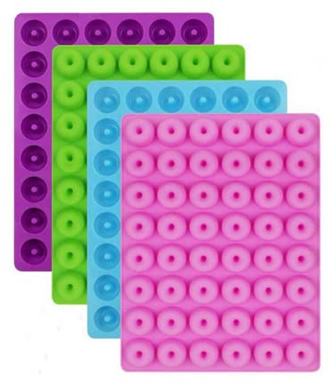 Selecto Bake Mini Donut Rings Silicone Mould 48 Cavities 1 Pack Molds Ice Cube Trays for Jelly Chocolate Cake Wax, Available in Oven Fridge Microwave Oven Freezer 1 Random Colour Sent