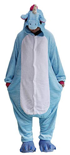 Black Sugar Combinaison Kigurimi Pyjama Grenouillère Lémurien Zèbre Requin Dinosaure Licorne Adulte Adolescent Unisexe en Peluche Doux Déguisement Carnaval Cosplay (Licorne Bleu, S)