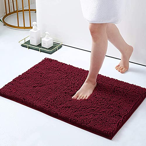 Homaxy rutschfeste Badematte Chenille Badezimmerteppich Mikrofaser Badteppich Saugfähige Hochflor Badvorleger - 40 x 60 cm, Weinrot