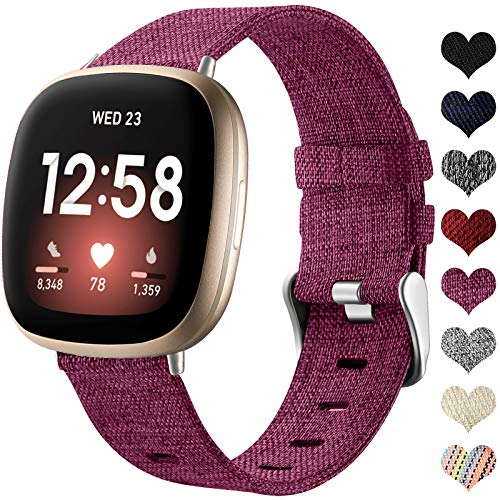 Ouwegaga Tissé Bracelet Compatible avec Fitbit Versa 3/Fitbit Sense 1/2 Bracelet Respirant Nylon en Tissu Bracelet de Remplacement Compatible avec Fitbit Sense/Versa 3, Petit Fuchsia