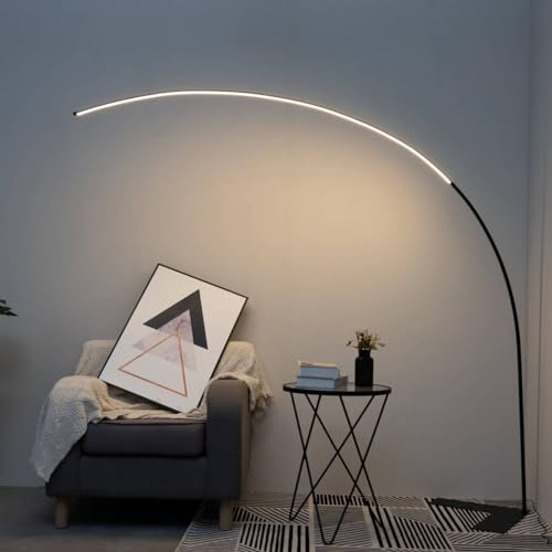 Kosilum – Große Stehleuchte LED gebogen – Avellino – Licht warmweiß Beleuchtung Wohnzimmer Schlafzimmer Küche Flur – 24 W – 2000 lm – Integrierte LED – IP20