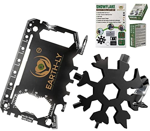 Snowflake Multi Tool Keyring & Survival Credit Card Kit | 33 Tool Handy Pocket Wallet Kit for Travel & Outdoors | Stainless Steel Tools for Men & Women | Useful Gadget Gifts for Secret Santa |UK Brand