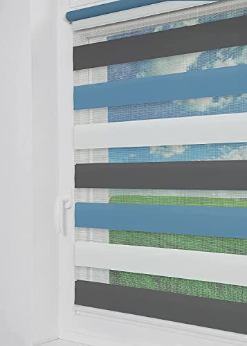 Tom'Shop Tom'Shop® Doppelrollo DuoRollo (Grau & Blau & Weiß 105cm x 150cm) Duo Rollos für Fenster Klemmfix ohne Bohren mit Klämmträger Fensterabdeckung Fensterrollo leichte Montage
