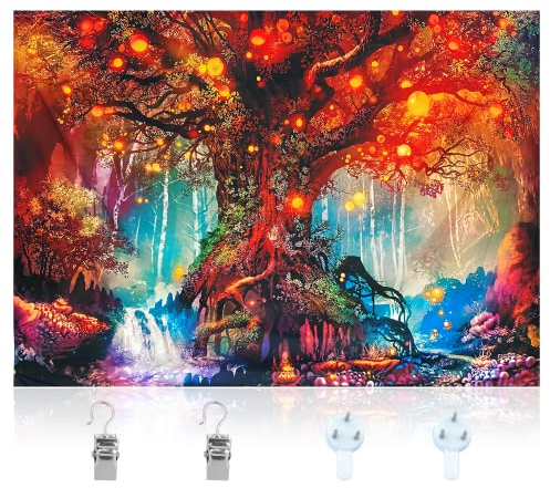 Wandteppich Himmel in Wald, Baum des Lebens Tapisserie für Pavillon, Strandhaus - Psychedelic Wandbehang Mit Detailliertem Druck, Picknick-Wandtuch, Hausdeko Wohnzimmer Schlafzimmer