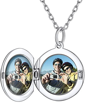 PROSILVER Charms Medaillon Kette 925 Silber personalisiert Runde Anhänger zum Öffnen mit 2 Fotos Damen Bilder Amulett Schmuck für Geburtstag Valentinstag