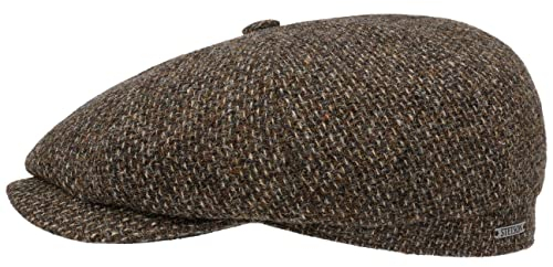 Stetson Hatteras Shetland Wool Flatcap Schiebermütze Herren Baumwolle gefüttert Herbst Winter braun 58 cm