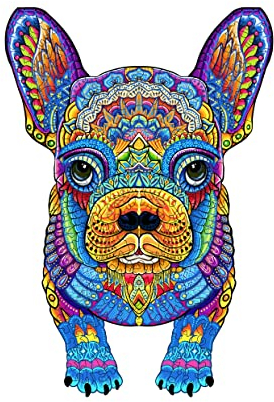 Funnli Holzpuzzle Erwachsene, Einzigartige Tierförmige Holz Puzzle(Französische Bulldogge) (S-21 * 14.4cm-100 Stück)