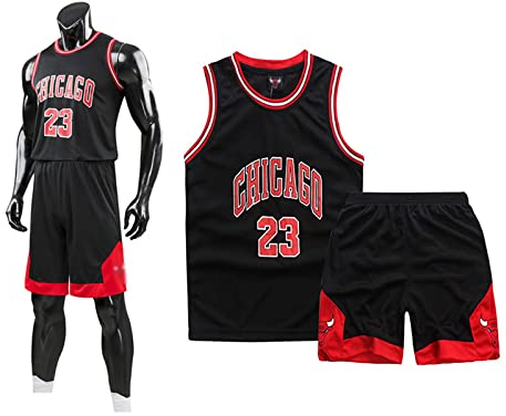 Basketball Trikot Shirt und Shorts, Erwachsene Basketball Jersey, Basketball ärmellose Anzug, Basketball Sportbekleidung, T-Shirt Weste + Shorts, Jugendlich Sweatshirt(3XL,Schwarz)