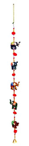 FIKIMOS Door Hanging Decorative Five Hand Painted Elephant Stringed with Beads and small Bell Together