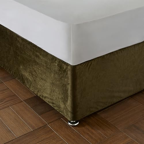 Catherine Lansfield Kingsley Matt Velvet Double Elasticated Divan Base Wrap Olive Green