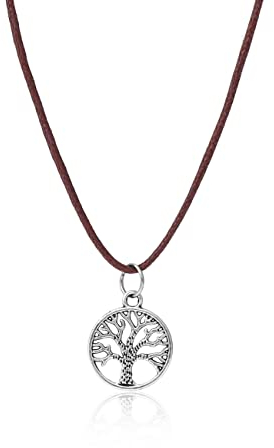 Made by Nami Surfer Hals-Kette mit Anhänger - Wasserresistente Baumwollkette mit Edelstahl Anhänger - Surferkette Herren Damen - Handgemachter Rasta Schmuck (Lebensbaum)