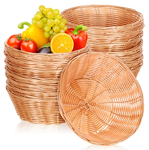 Mimorou Lot de 20 paniers ronds en plastique de 17,8 cm - Paniers cadeaux vides en osier - Plateau à pain - Récipient de service pour fête de famille, cuisine, restaurant, centre de table, légumes,