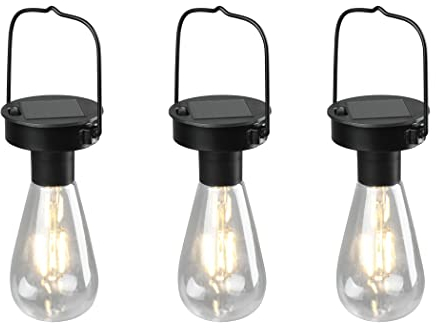Reality Leuchten Solar LED Außenhängeleuchten 3er-Set Campus R35146132, Metall Schwarz matt, Kunststoff klar, Dämmerungssensor