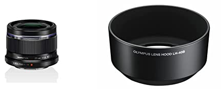 Olympus M.Zuiko Digital 25mm F1.8 Objektiv, lichtstarke Festbrennweite, geeignet für alle MFT-Kameras, schwarz & LH-40B Gegenlichtblende (geeignet für MFT 45 mm) schwarz