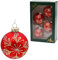 Lauschaer Christbaumschmuck - 4er Set Christbaumkugeln in Rot matt, handdekoriert mit Glitter - Dekor in Gold und Silber, mit Goldkrönchen, Größe Ø ca. 6 cm