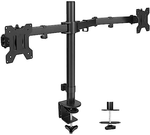 VIVO STAND-V032 - Supporto da scrivania per doppio monitor, resistente, completamente regolabile, adatto a 2 schermi LCD LED fino a 32 e 10 kg ciascuno, colore: nero