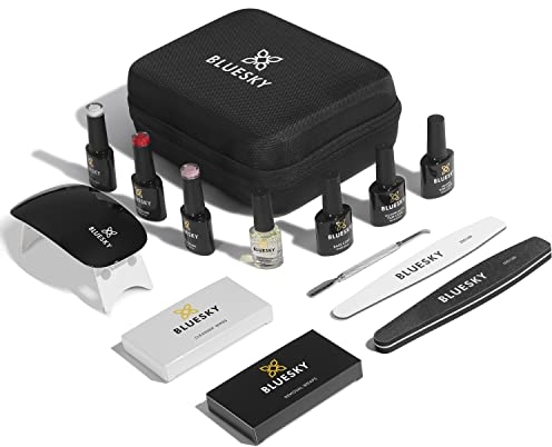 BLUESKY Mini UV Gel Travel Set mit LED-Lampe, Reinigungstüchern, Nagelfeile und -buffer, Überlack, Unterlack und den 3 Farben (BLUESKY Mini Starter Set)