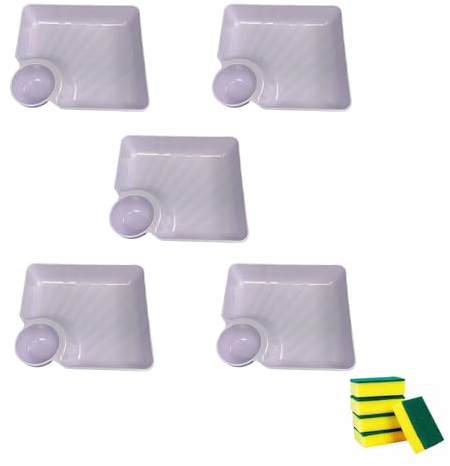 HSNAXingLife 5 pezzi Piatti per patatine fritte,Piatto di gnocchi quadrati,Piatto con scomparto per salse,Piatto di sushi,Piatti di plastica riutilizzabili (viola)