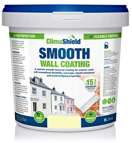 Climashield Smooth Wall Coating - Premium Outdoor Wall Paint -12 Colours. Waterproofing Exterior Wall Paint, 15 Year Protection for Brick, Stone, Concrete & Rendered Walls - (5L, Devon Cream)