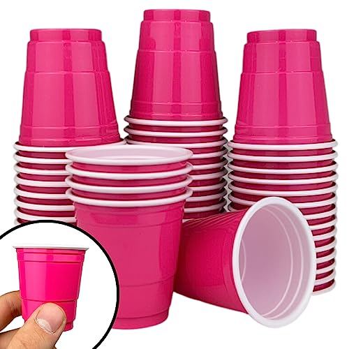 50 Kleine Pinke Party Becher, 2 Oz ca. 5 cl. Rosa Shot Cups Plastik wiederverwendbare Schnapsgläser Original von MBP MybeerPong®