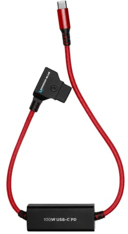 KONDOR BLUE | 16 Inch D-Tap to USB-C PD Power Delivery Cable, 2-Way |100W Fast Charge, 5V 9V 12V PD, Smart D-Tap Reverse Polarity Protection for Mirrorless Cameras and Camera Rigs | Red