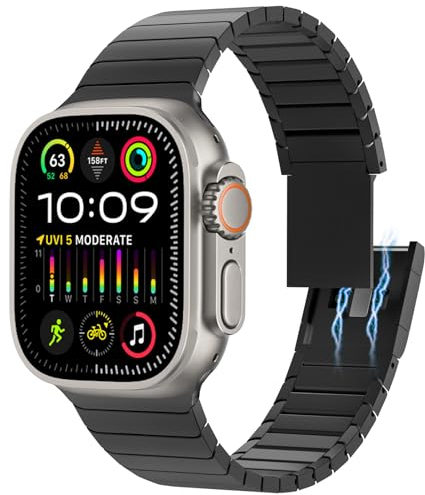 KADES Edelstahl armband Kompatibel mit Apple Watch Armband 49mm 46mm 45mm 44mm,Metall Gliederarmband Ersatzarmband für iWatch Ultra 2/Ultra/Series 10 9 8 7 6 5 4 3 2 1,Schwarz mit Magnetverschluss