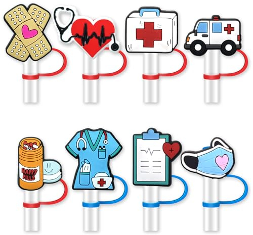 8Pcs Medical Straw Cover for Tumbler Cap, Nurse Silicone Straw Topper, 10mm Drinking Straw Tip Covers for Accessories (Medical)