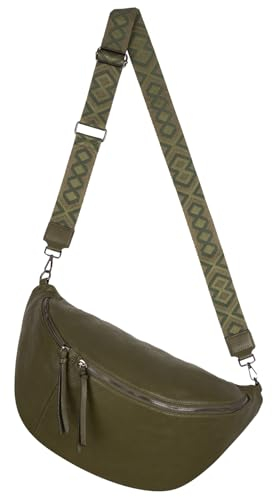 Bauchtasche Umhängetasche Crossbody-Bag Hüfttasche Kunstleder Italy-Design (Dark Green)