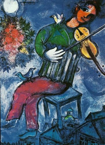 Tushita Geburtstagskarte Marc Chagall Blauer Geiger - Kunstpostkarte im Expressionismus-Stil, Surreale Musik Illustration, Farbenfrohes Violinist-Kunstwerk