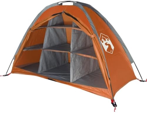 vidaXL Camping Storage Tent - Water-Resistant Grey&Orange 185T Taffeta Organizer with 9 Compartments, Portable with Carry Bag, 125x50x68 cm for Outdoor Adventures