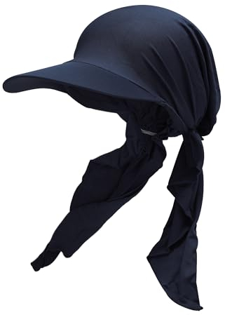 ZLYC Damen Sommer Chemo Kopfbedeckung mit Krempenvisier Vorgebundene Leichte Beanie(Einfarbig Marineblau),Einheitsgröße