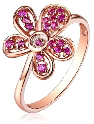 Trauringe 750 Gold, Ring Damen 54 18 Karat Roségold Blumenrubin Geburtstag Geschenk für Sie