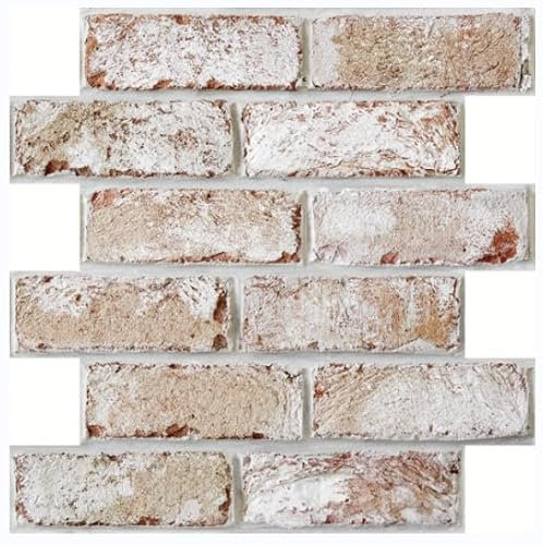 COMSTICKC Panneaux Muraux 3D Adhesif Brique, Blanchissage rouge, 10 Pièces, 30x30 cm, PVC Auto-Adhésif Panneaux Muraux 3D Pierre Décoration Pour Cuisine, Salle de Bains, Balcon