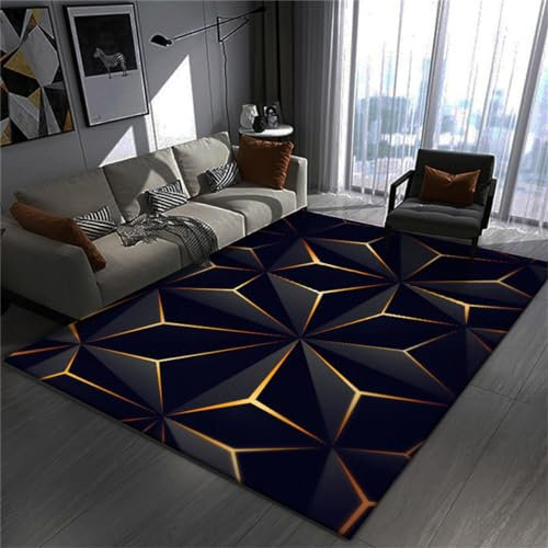 Gaming Chair Mat Rug - Gamer Teen Bedroom - Non-slip Easy To Clean Carpet - Desk Floor Protector Mat - 3D Illusion Neon Lines Print - Suitable for Boys Girls Kids E-sports Room (Yellow,140x200cm)