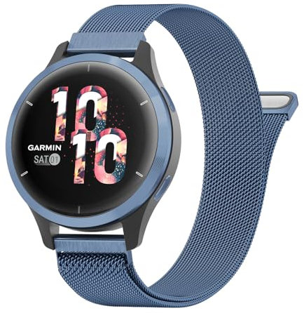 Oumida Bracelet pour Fossil Femme Gen 6/Fossil Femme Gen 5E, 18mm bracelet acier inoxydable pour Vivoactive 4S/Venu 2S/Venu 3S/Vivomove 3S, Bleu marine