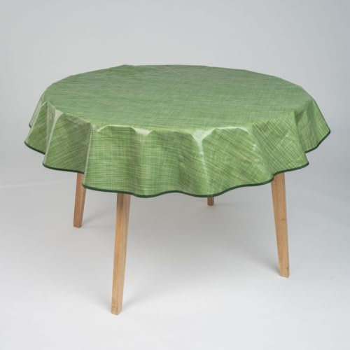 laro runde 140 cm wachstuchtischdecke wachstischdecke abwashbar PVC tischdecke Wachstuch wasserabweisend Garten tischdecke, Muster:Leinenoptik Grün Meliert